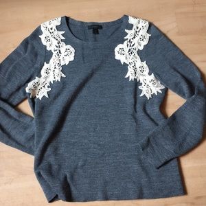 Gray J. Crew Sweater with White Flower Embroidery